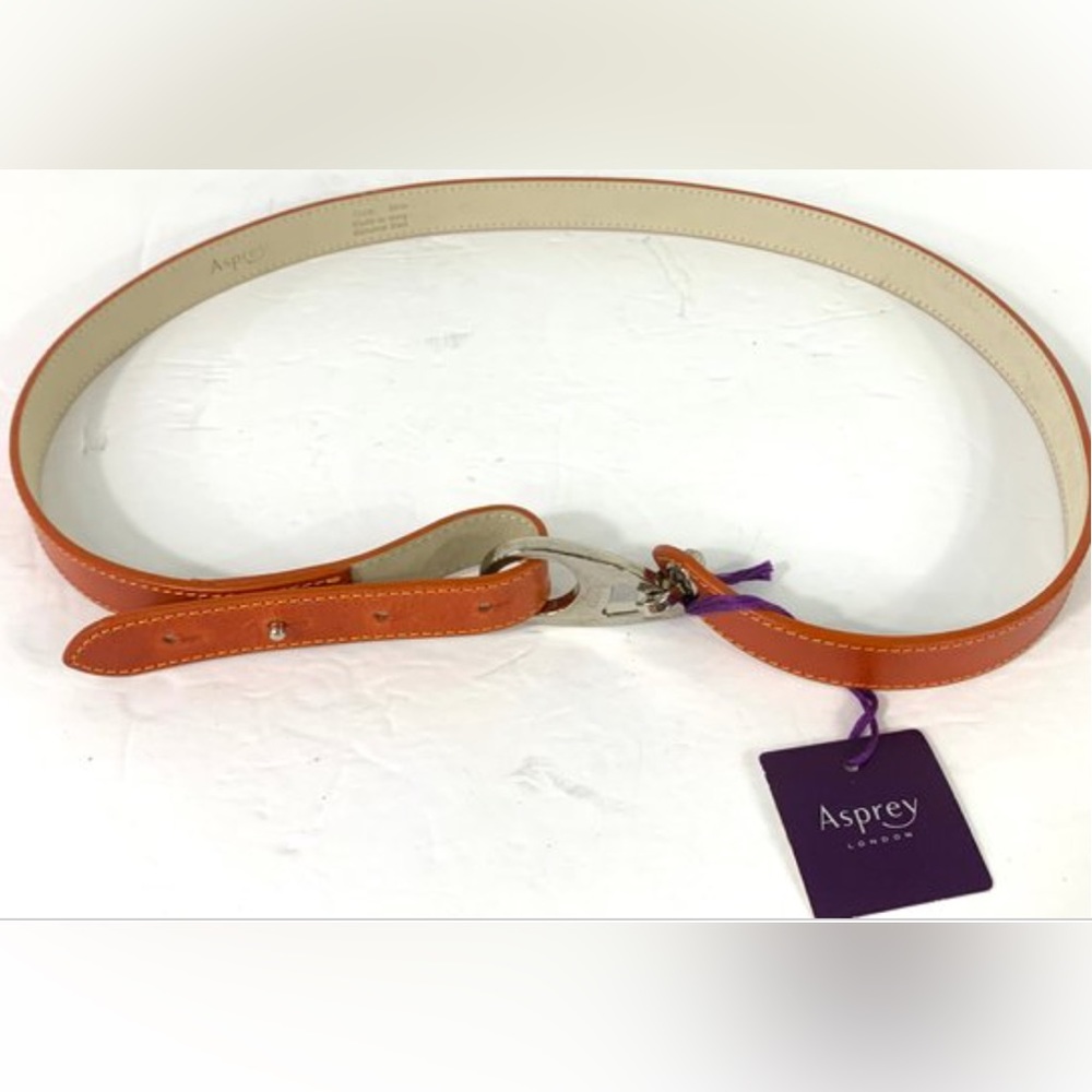 NWT Asprey Hermes Orange Leather 30in Belt With Silver Hardware